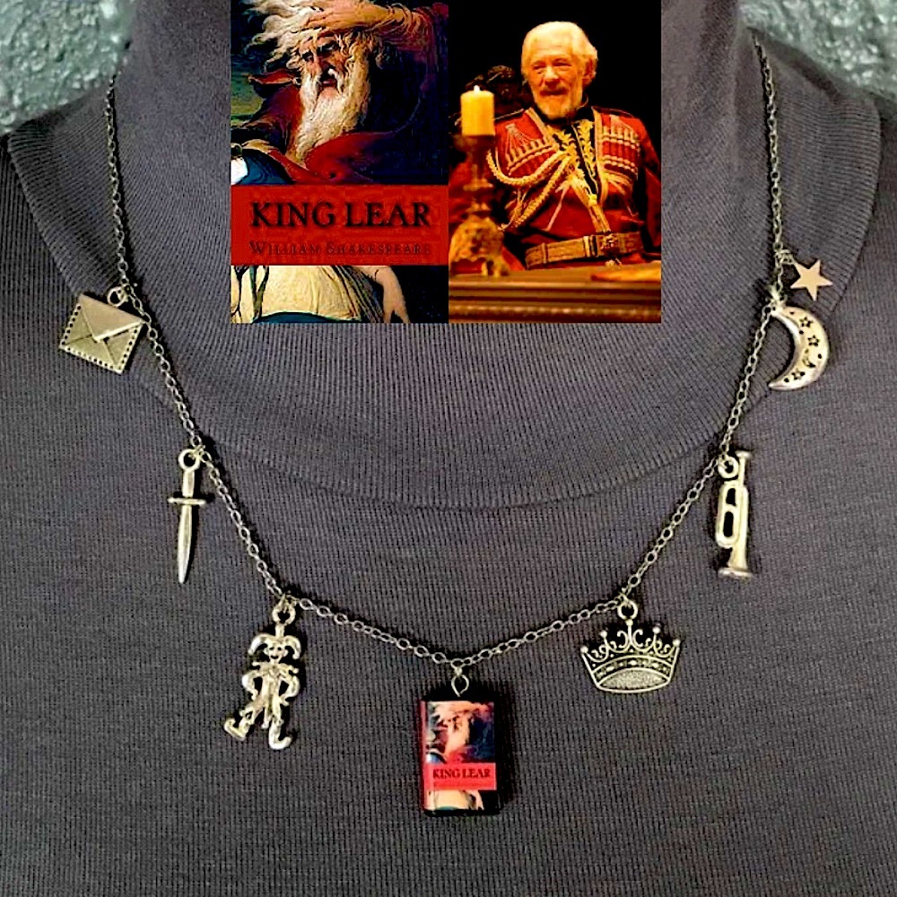 King Lear William Shakespeare Handmade Literature Necklace, Book Cover, Crown
